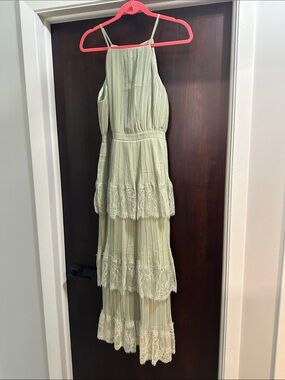 Lulus | Light Sage Tiered Lace Maxi Dress